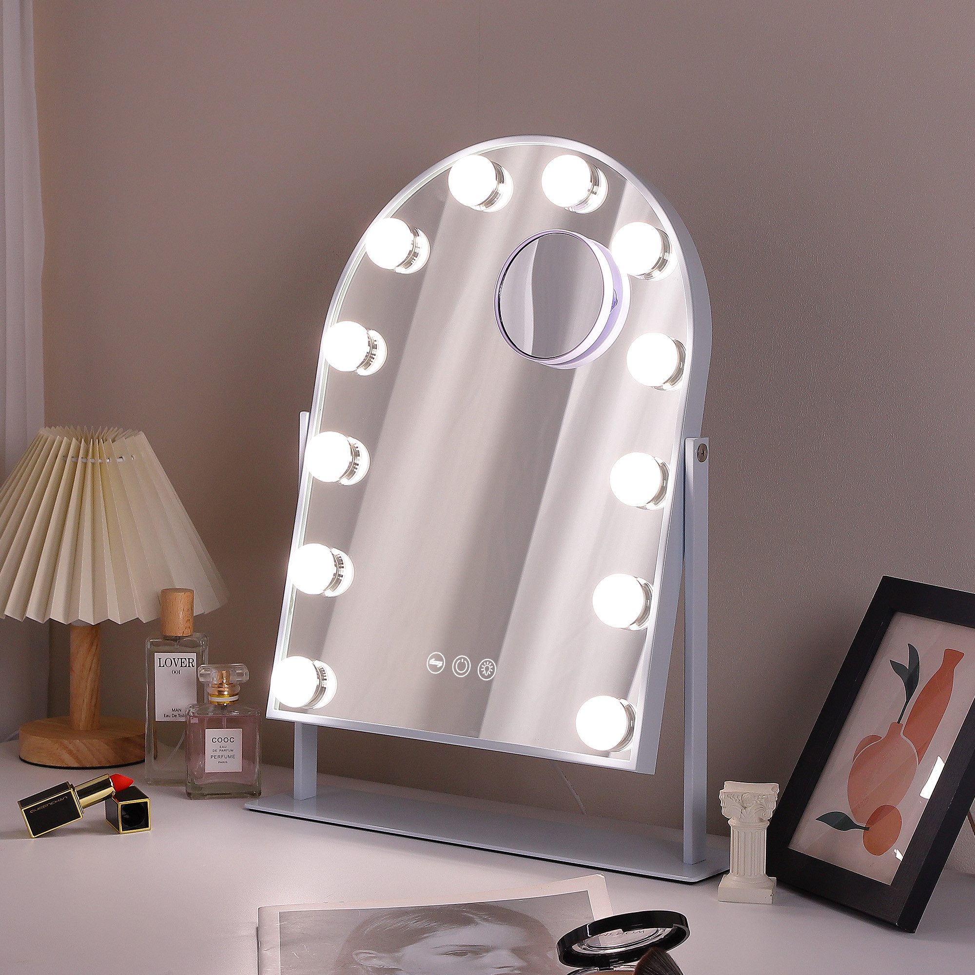 Schminkspiegel Hollywood mit 12 LED Beleuchtung, 360° Drehbar Spiegel