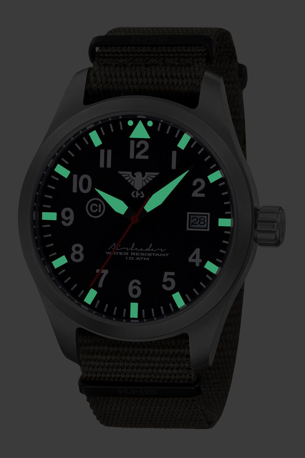 KHS Quarzuhr AIRS.NSGO, für Herren Airleader Olivgrün/Stahl