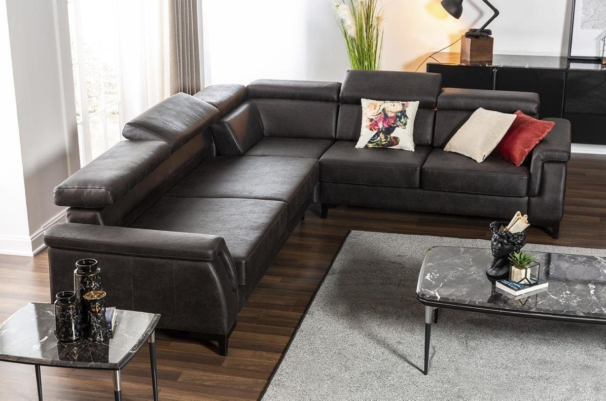 JVmoebel Ecksofa Modernes Schwarzes Ecksofa L-Form Couch Bettfunktion  Design, Made in Europe