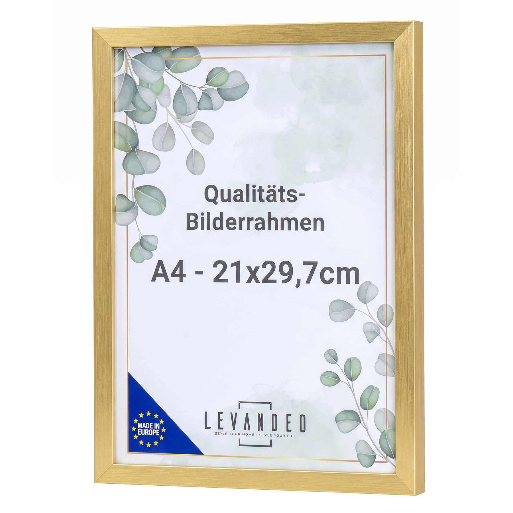Levandeo® Bilderrahmen, Bilderrahmen Gold 21x29,7 Made in EU Fotorahmen A4 Poster