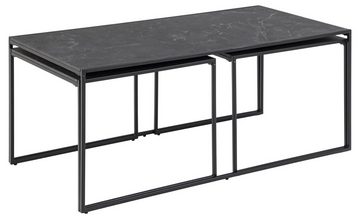 möbelando Satztisch Inverness (3-St), Moderner 3-Satztisch, Tischplatte aus MDF melaminbeschichtet mit Marmor Optik in Schwarz matt, Gestell aus Metall Schwarz matt pulverbeschichtet. großer Tisch: Breite 120 cm, Höhe 48 cm, Tiefe 60 cm, kleine Tische: je Breite 56 cm, Höhe 44 cm, Tiefe 56 cm