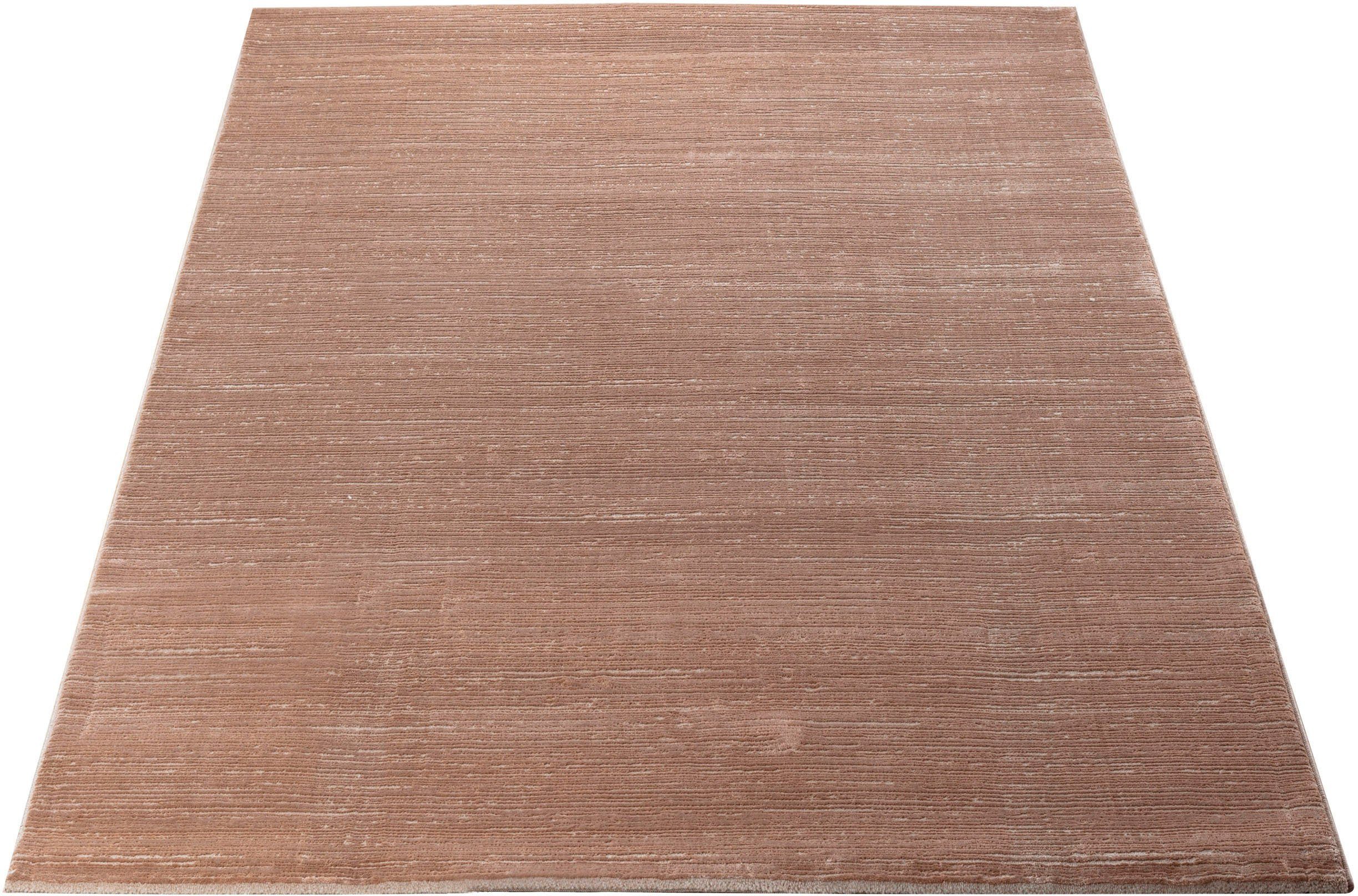rechteckig, dezentem Verarbeitung Kurzflorteppich mm, dunkelbeige 10 hochwertige Teppich Sehrazat, Glanz, Lima, Höhe: mit