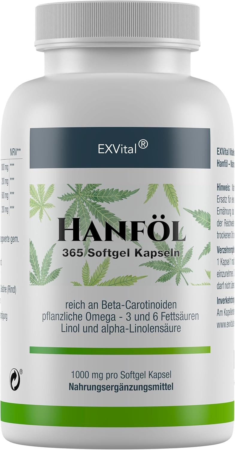 HANFÖL Kapseln, kaltgepresst, Cannabis Sativa, 1000mg, Omega 3 Softgel Kapseln, 511 g