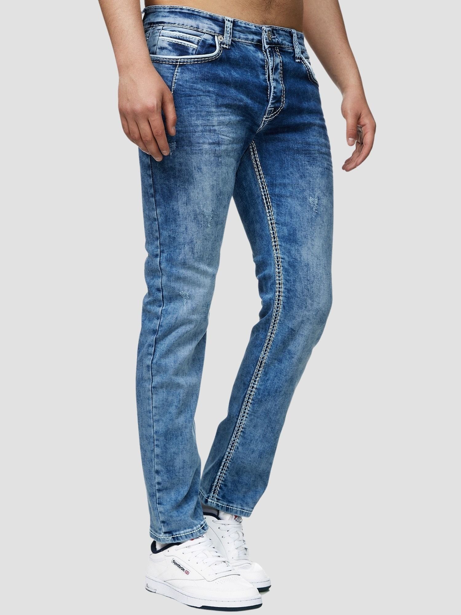 John Kayna Slim-fit-Jeans Herren Jeans Regular Fit Denim Jeanshose Herrenjeans Designer Herrenho (Jeanshose Designerjeans Bootcut, 1-tlg) Freizeit,Casual J-3211 Light Blue