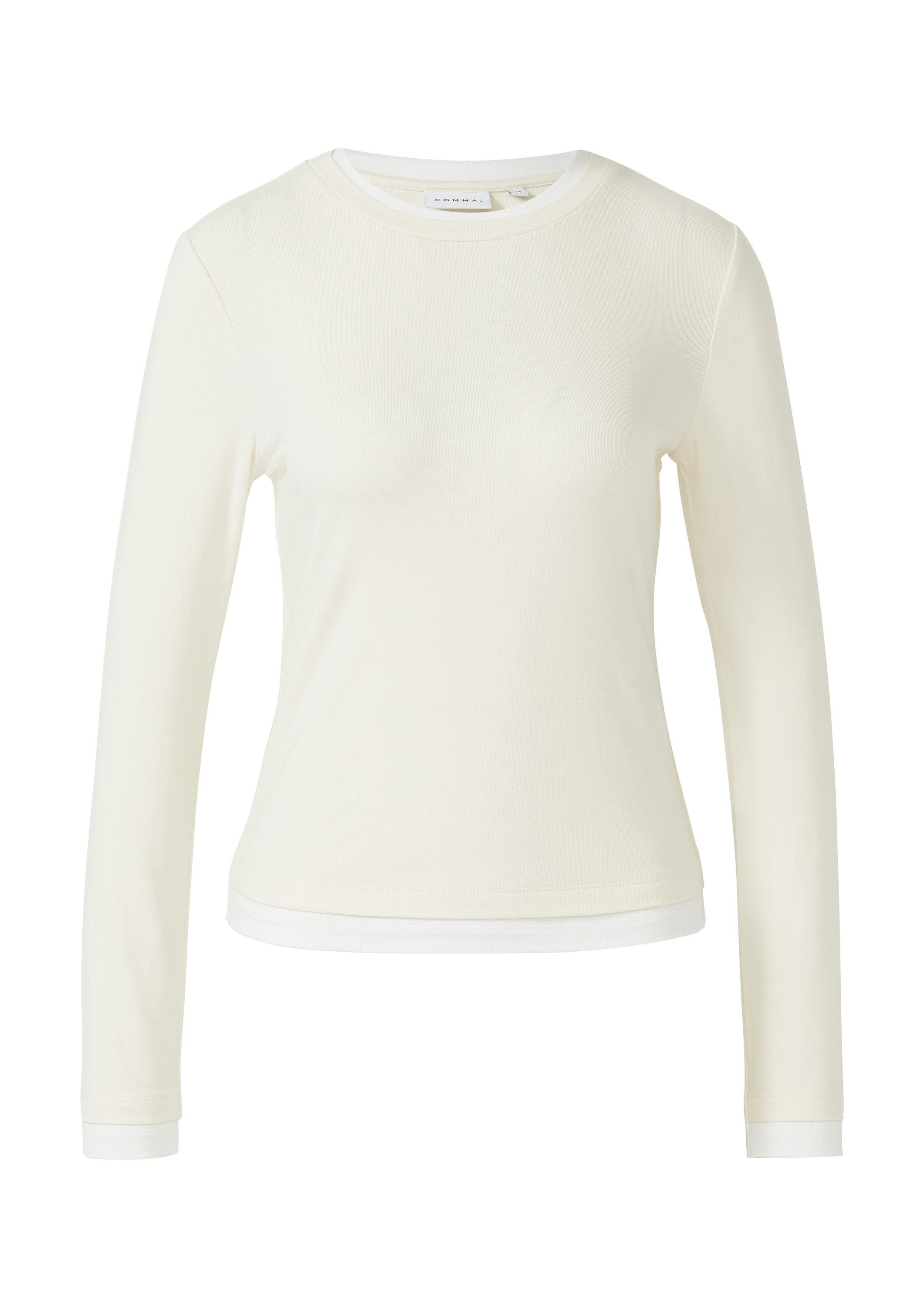 comma Langarmshirt T-Shirt Longsleeve aus Viskose mit Kontrast-Doppelbündch günstig online kaufen