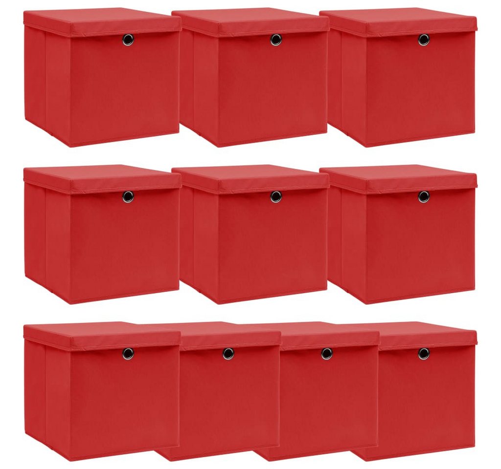 Thumbnail - vidaXL Aufbewahrungsbox, Ordnungsboxen mit Deckeln 10 Stk. Rot 32x32x32 cm Stoff