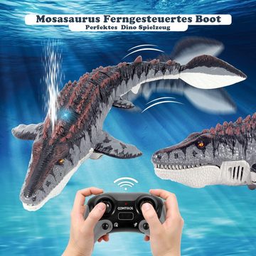 Esun RC-Boot RC-Boot Ferngesteuerter Dinosaurier Spielzeug ab 3 4 6 jahre (Packung, Komplettset), Mosasaurus Ferngesteuertes Boot mit Lichtern Sprühen