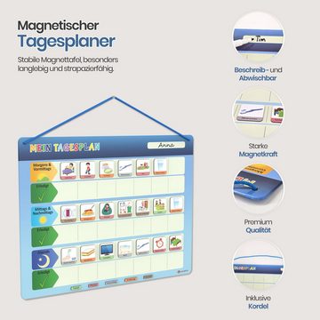 Likarto Lernspielzeug Tagesplaner für Kinder Montessori Magnettafel Kinder inkl. 152 Magnete, Mit Kordel - Komplett beschreib- und abwischbar