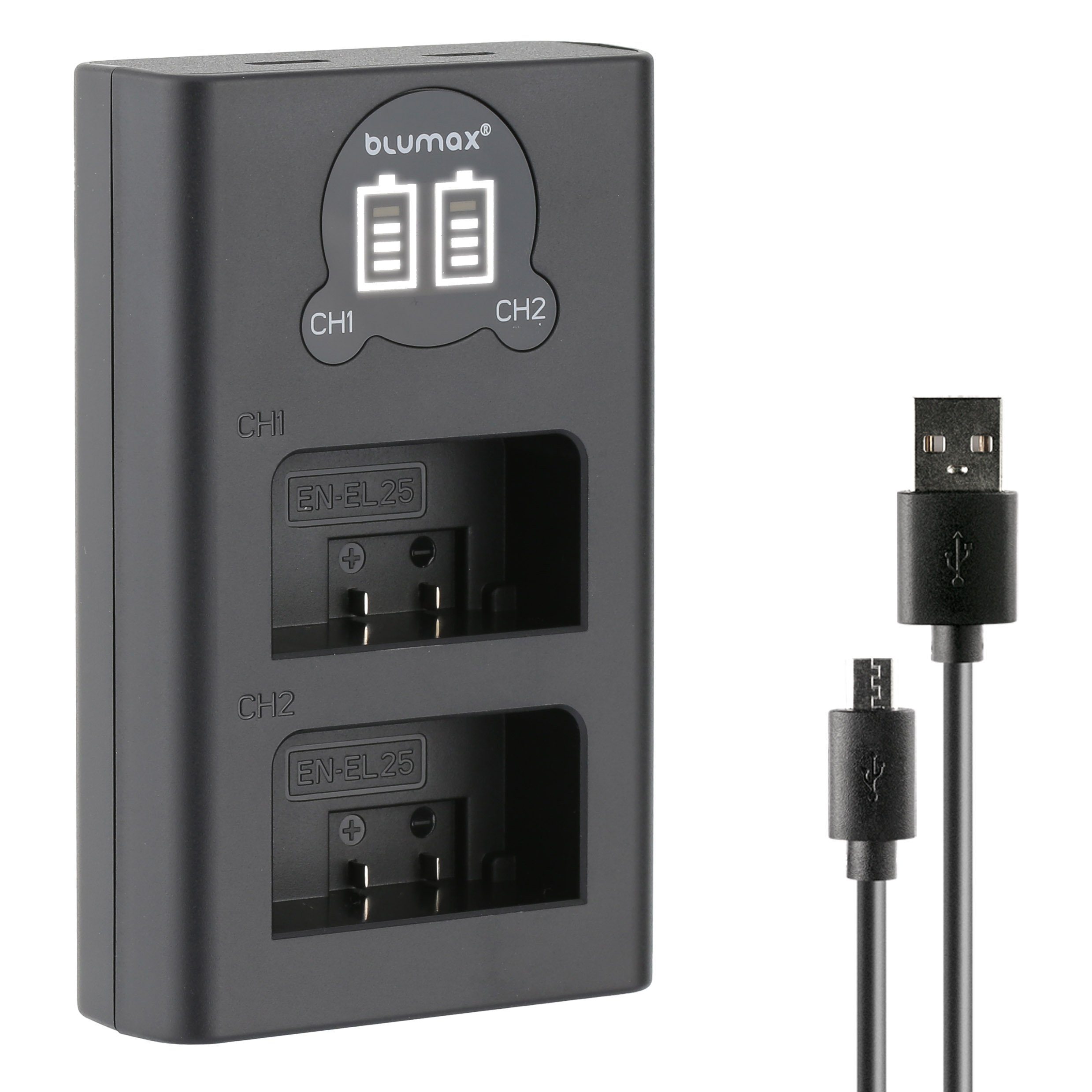 Blumax Dual LCD Ladegerät, für Nikon EN-EL25 USB-C Kamera-Ladegerät