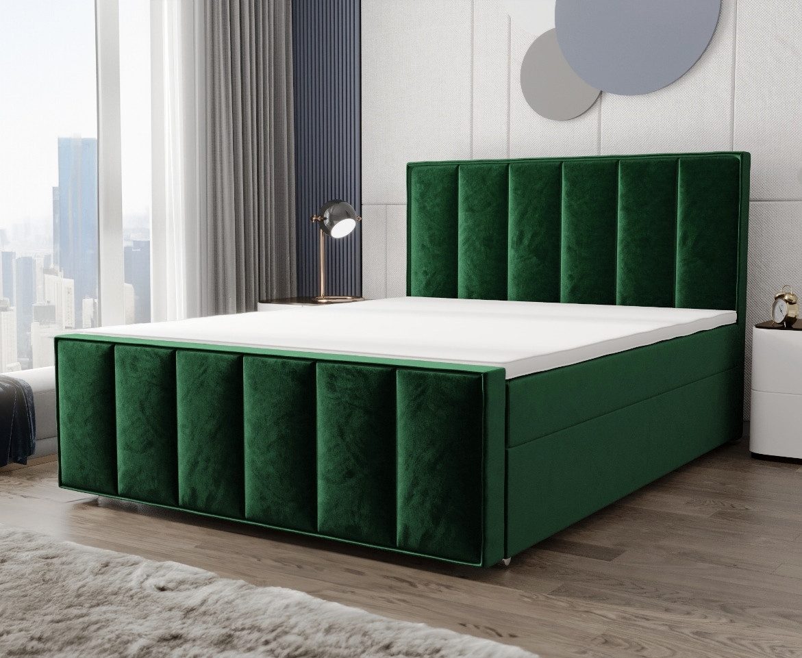 B&B Home Boxspringbett Boxbett Aura 160cm 180 cm 200 cm (H3 Matratze Bonellfederung, Kopfteil, Bettkasten und Topper)
