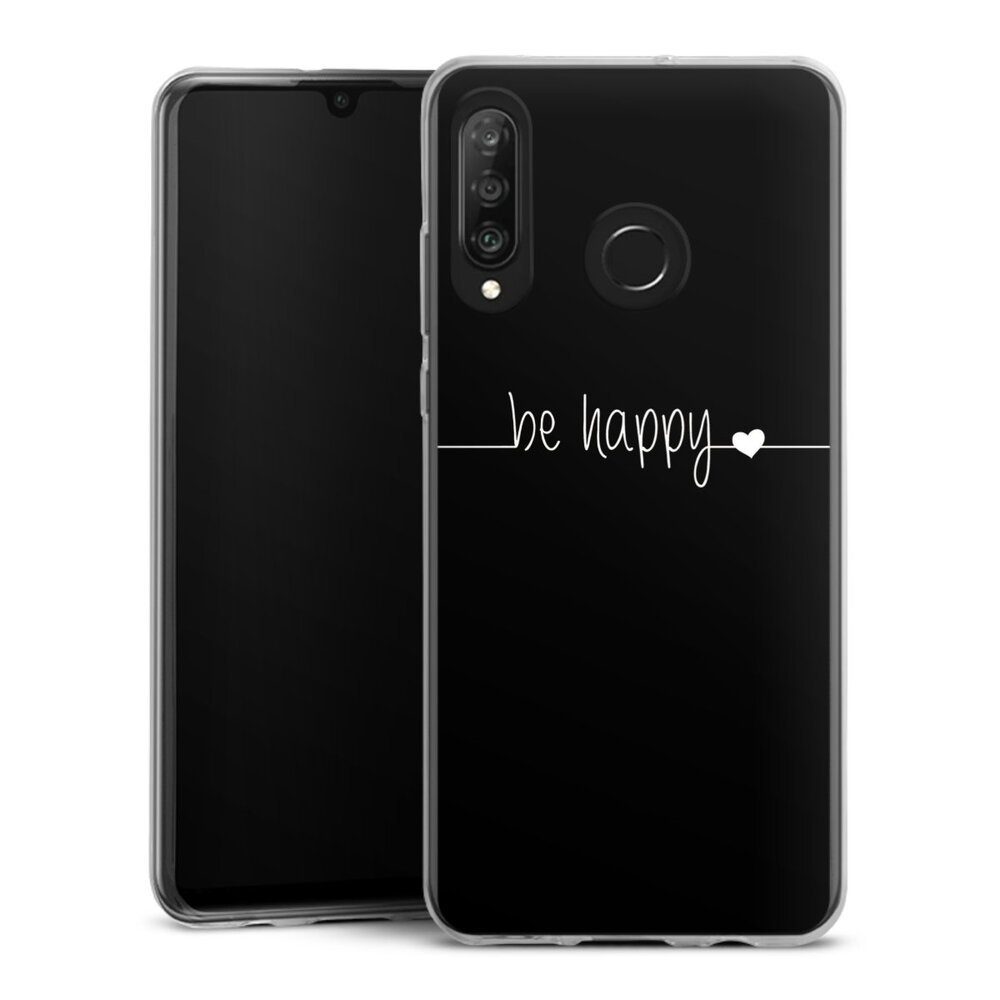 DeinDesign Handyhülle Statement Sprüche Glück Be Happy Black, Huawei