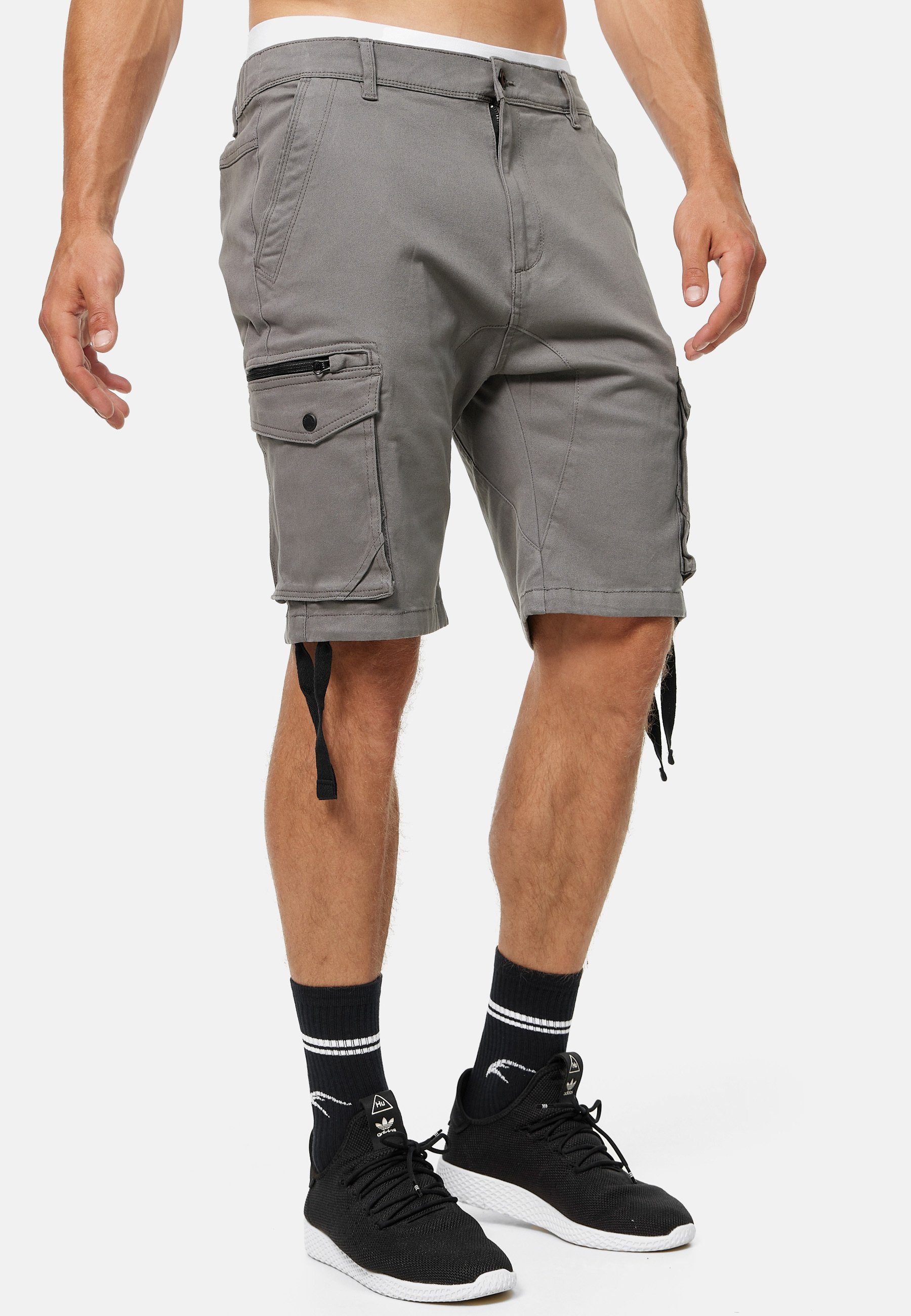 Indicode Cargoshorts Herren Agron Cargo Shorts Herrenshorts mit langen Stoffbändern an der Seite