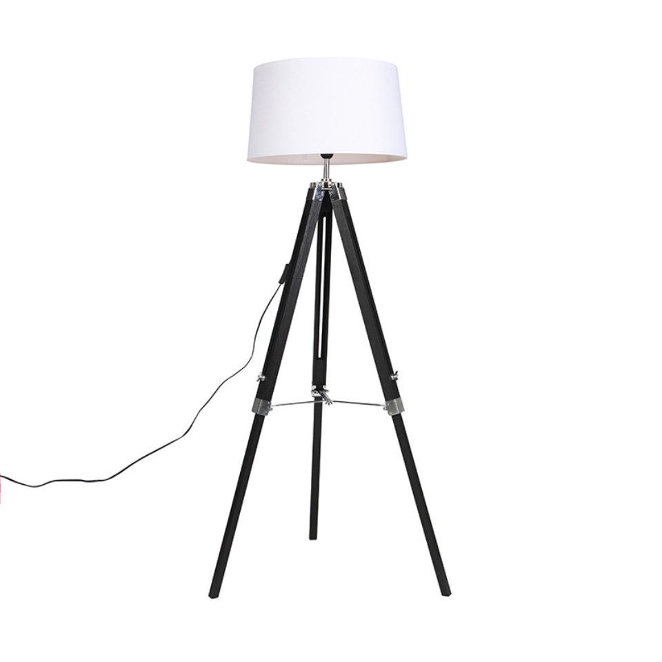 Qazqa Stehlampe Tripod, ohne Leuchtmittel, E27, Weiß, Industrie, Holz, 1-flammig