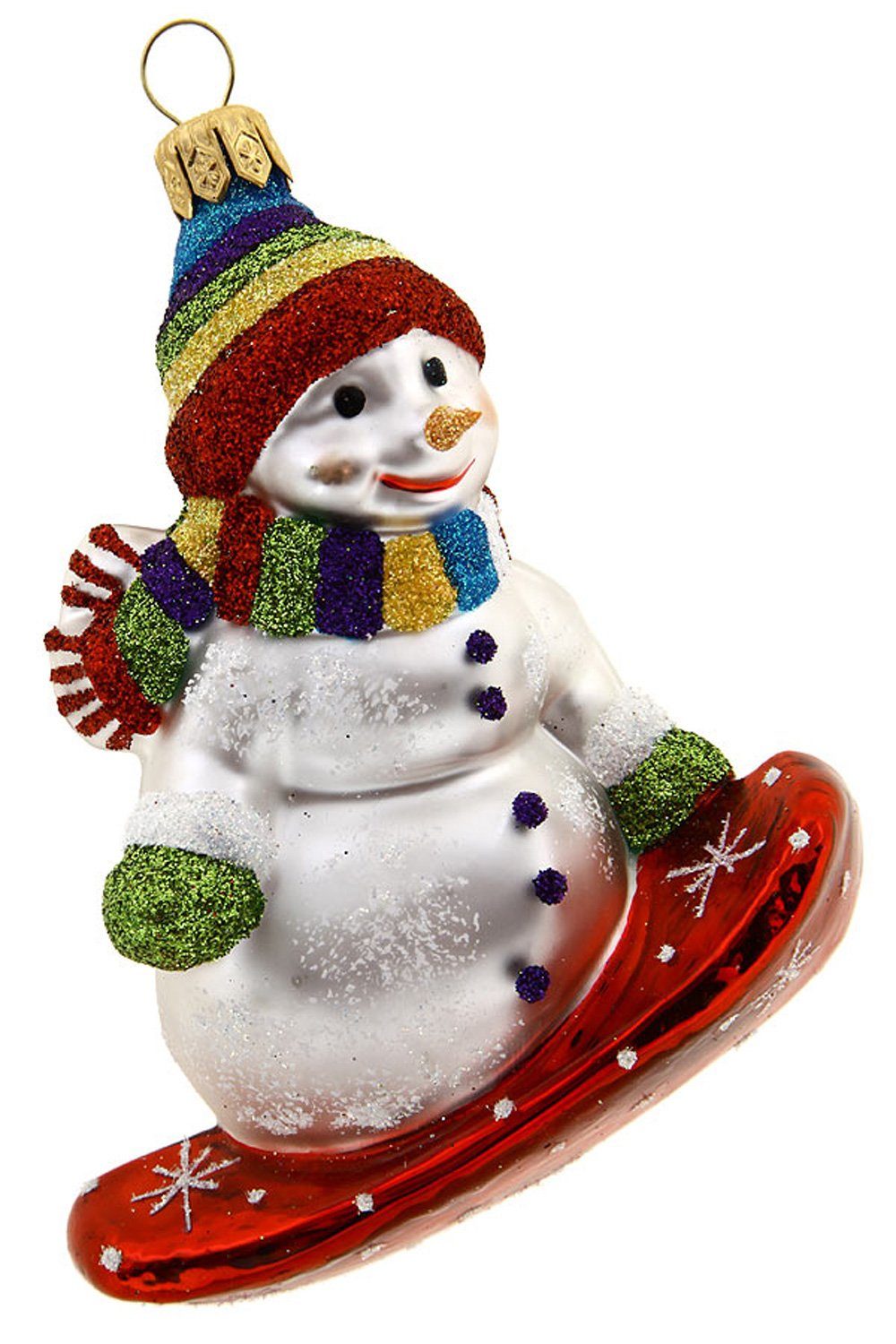 - Hamburger Snowboard, Dekohänger Weihnachtskontor Schneemann mundgeblasen Christbaumschmuck - handdekoriert