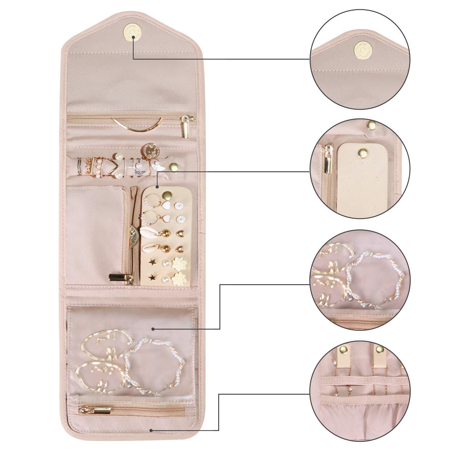 FOUORTUNATE-BEE Schmuckrolle Schmuck Organizer Tasche Reise Schmuckaufbewahrung (für Ringe, Ohrringe, Halsketten, Uhren)