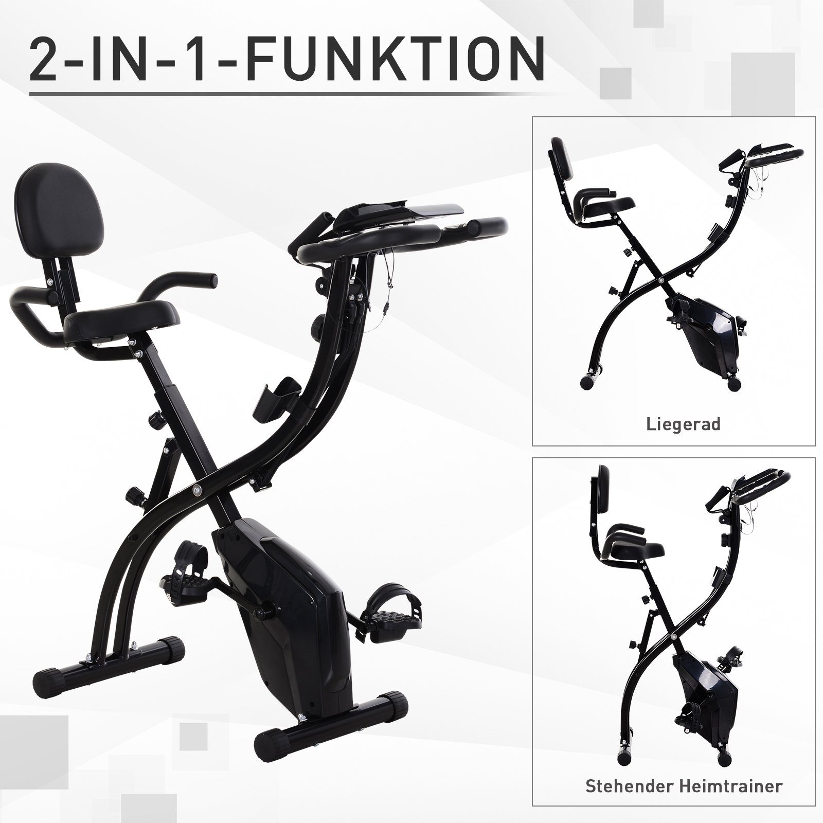 cm 8 X-Bike HOMCOM 2-in-1 51B stufig Fahrradtrainer und einstellbarem x Hometrainer Heimtrainer Stahl mit klappbarer 115H (1-tlg., 1 Schwarz 97L x Spannseil), Paar Magnetwiderstand