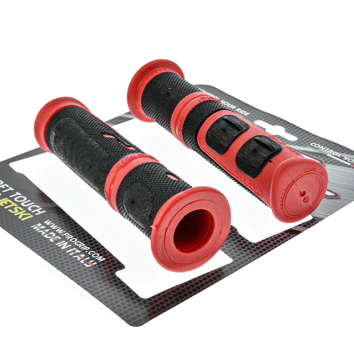 PROGRIP Fahrradlenkergriff Motorrad Griffgummi Lenkergriffe 964 Rot Schwarz Gummi 22mm (Paar), für Motorrad, Roller, Scooter, Quad, Cross