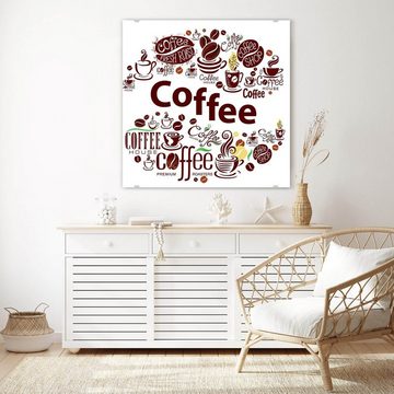 Primedeco Glasbild Wandbild Quadratisch Text Kaffee mit Aufhängung, Kaffee