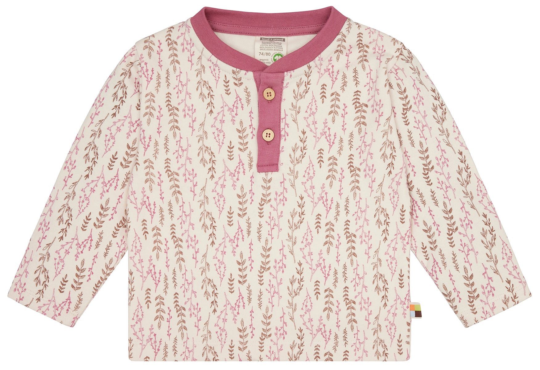 loud + proud Langarmshirt mit Druck und Knopfleiste GOTS