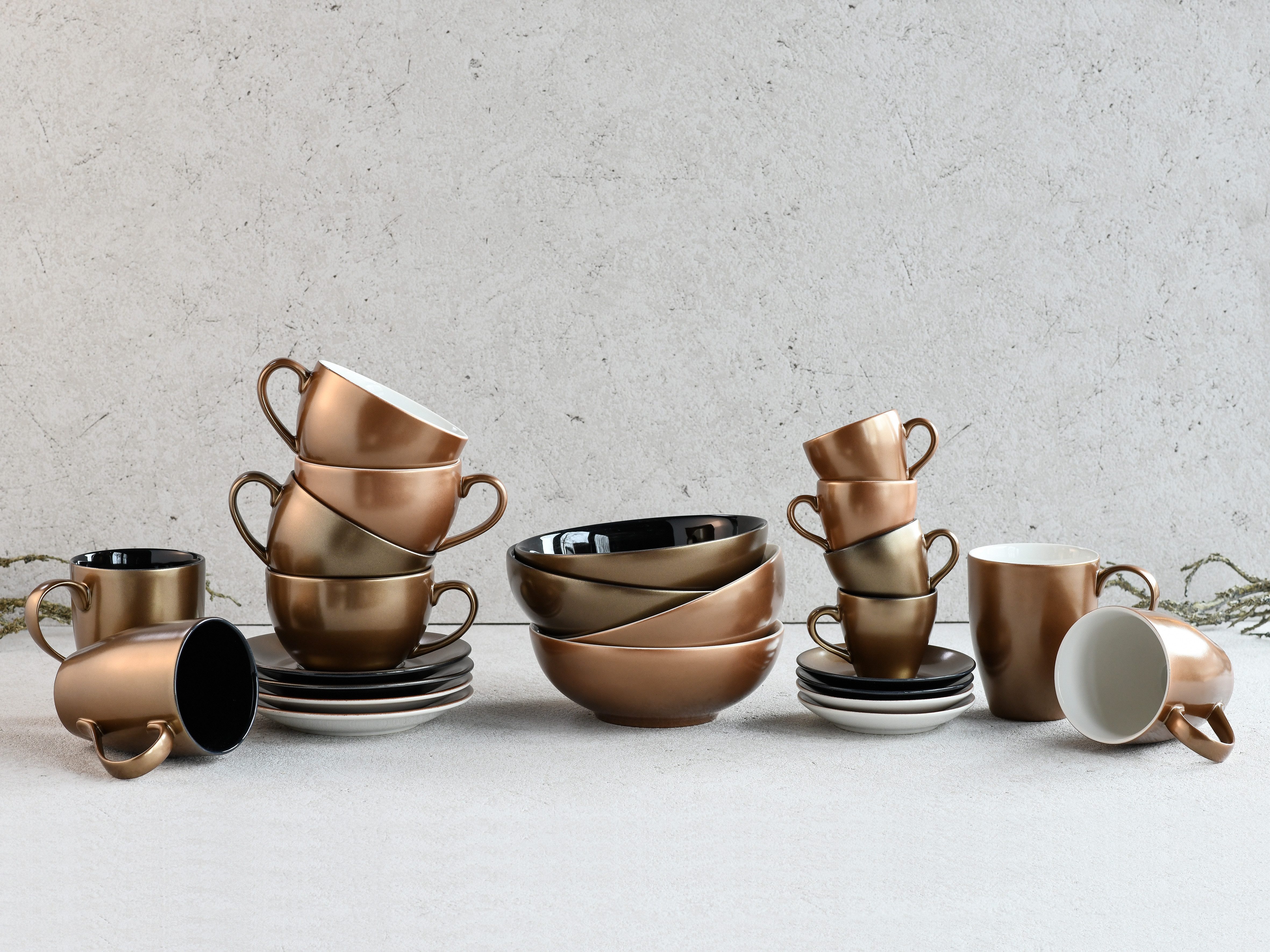 CreaTable Becher Golden Days, 2-tlg., Steinzeug, 2-teilig
