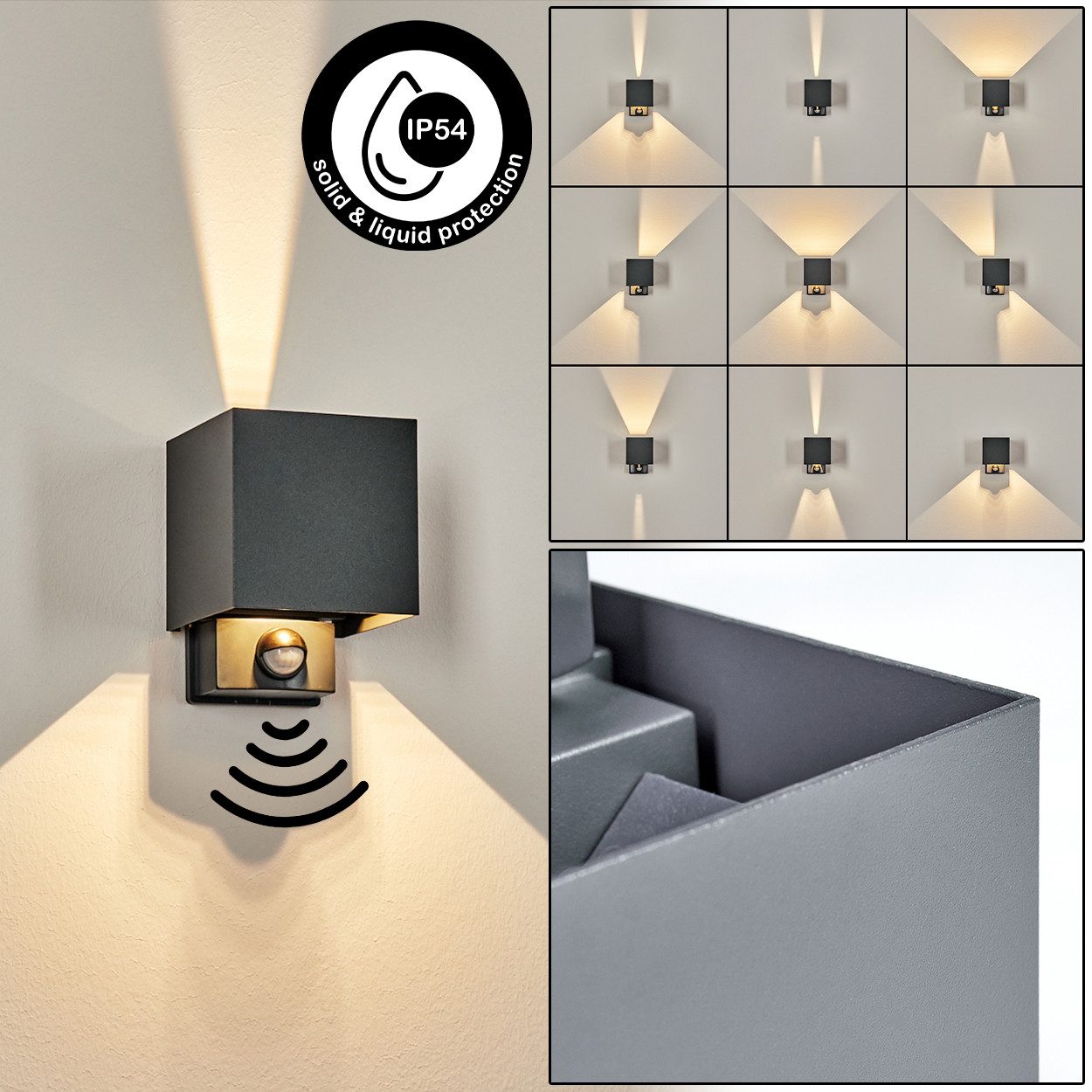 hofstein Außen-Wandleuchte Außenwandlampe mit Bewegungsmelder aus Metall in günstig online kaufen