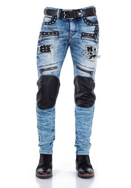 Cipo & Baxx Bequeme Jeans mit Kunstlederapplikationen