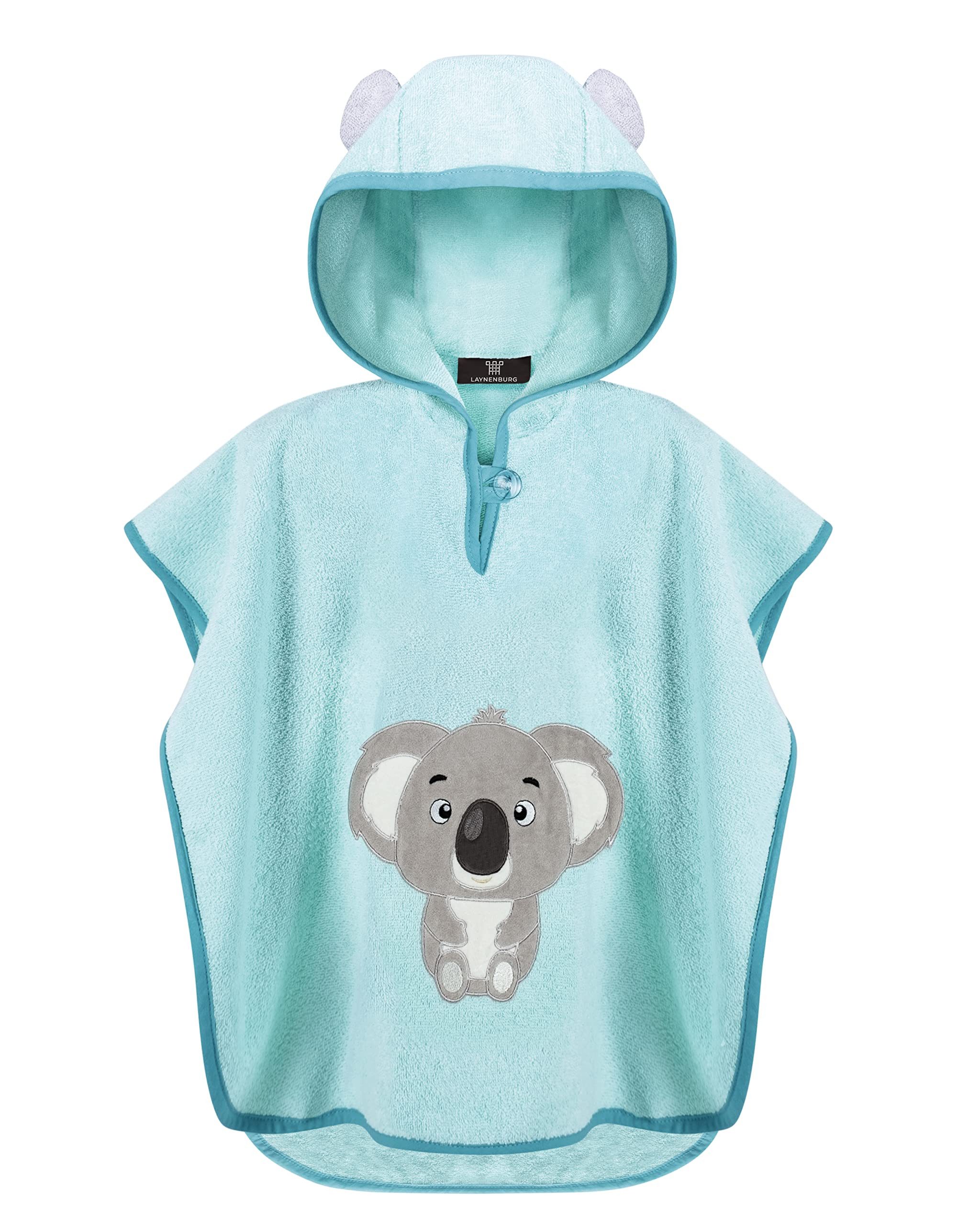 Laynenburg Badeponcho LAYNENBURG Badeponcho Kinder 100% Baumwolle mit Kapuze & Motiv, Handtuch Poncho aus Frottee für Baby Jungen Mädchen