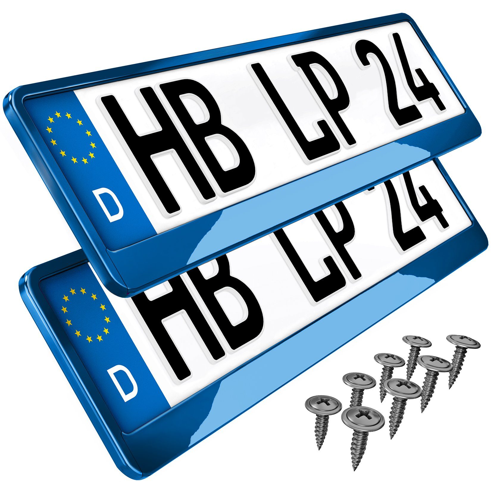 L & P Car Design Kennzeichenhalter für Auo in Blau Hochglanz  Kennzeichenhalterung Halter Nummernschild, (2 Stück)