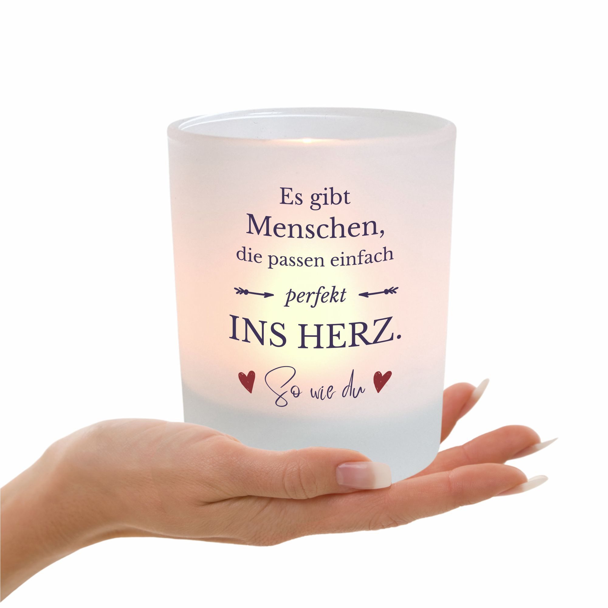 KÜSTENGLÜCK Windlicht Perfekt ins Herz, Teelichthalter Glas mit Spruch
