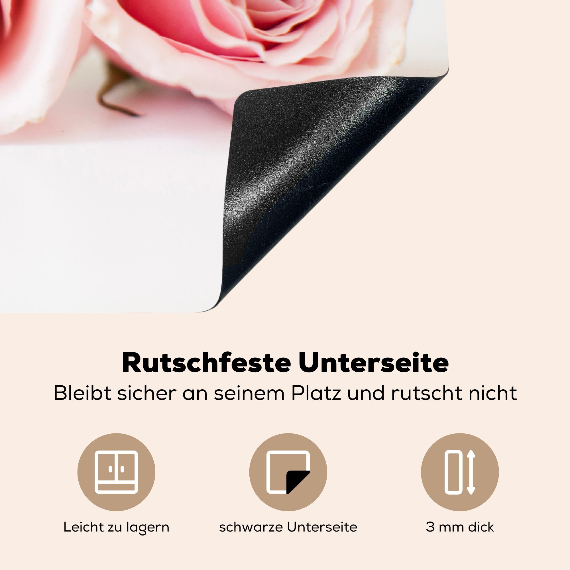 Ceranfeldabdeckung Induktionskochfeld drei 81x52 MuchoWow die (1 Vinyl, rosa von tlg), Rosen für küche, nebeneinander, cm, Studioaufnahme Schutz Herdblende-/Abdeckplatte