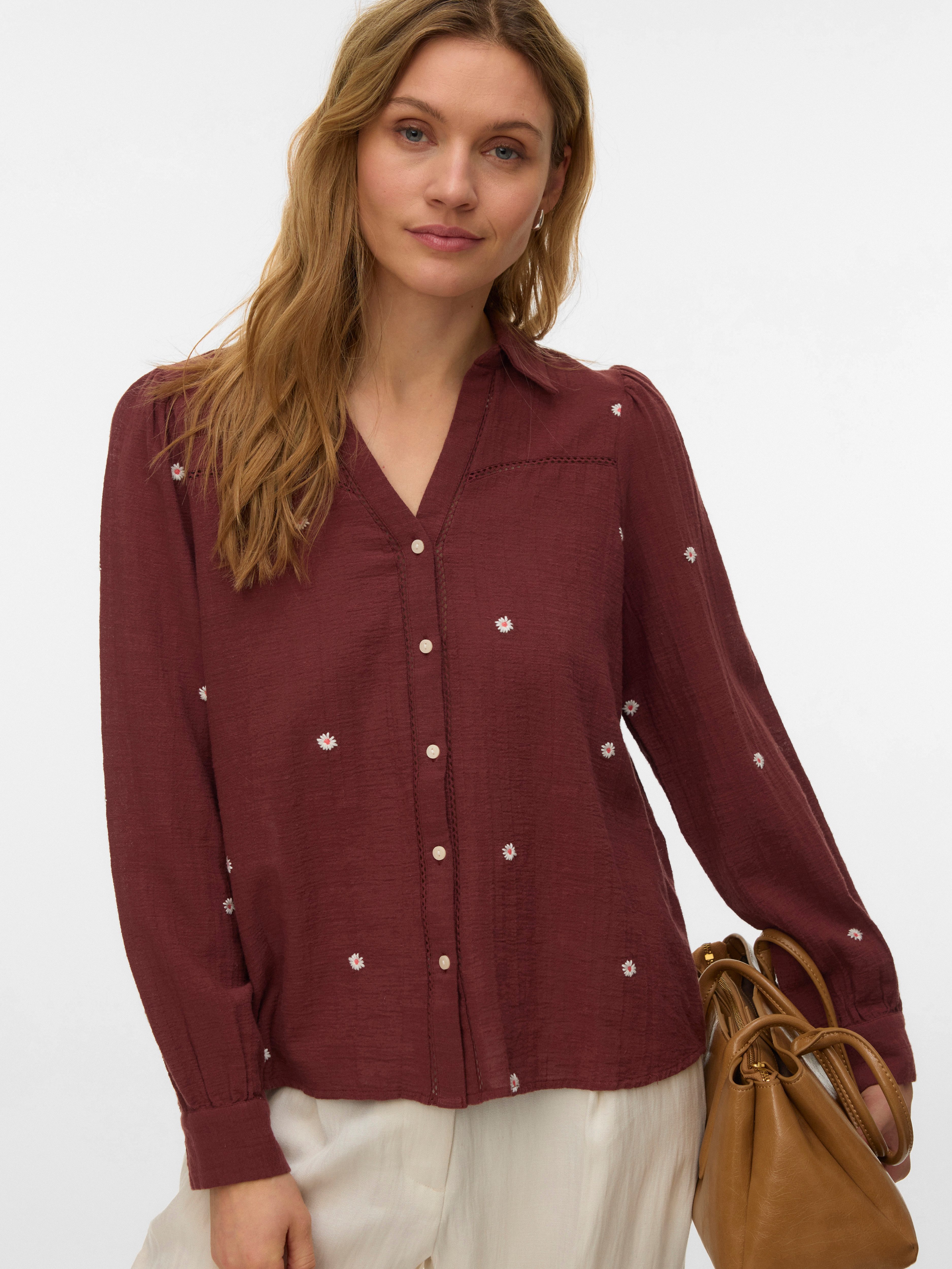 Vero Moda Langarmbluse VMJILLIAN LS SHIRT WVN BTQ Baumwolle