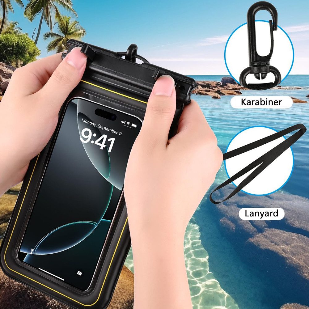 TUWENA Handyhülle 2 Stück Wasserdichte Handyhülle, IP68 Unterwasser Handytasche, Für iPhone 16 15 14 13 12 Pro Max, Samsung, Smartphone bis zu 7 Zoll