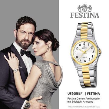 Festina Quarzuhr Festina Damenuhr Klassik, Damen Armbanduhr rund, Edelstahlarmband silber, gold, Casual