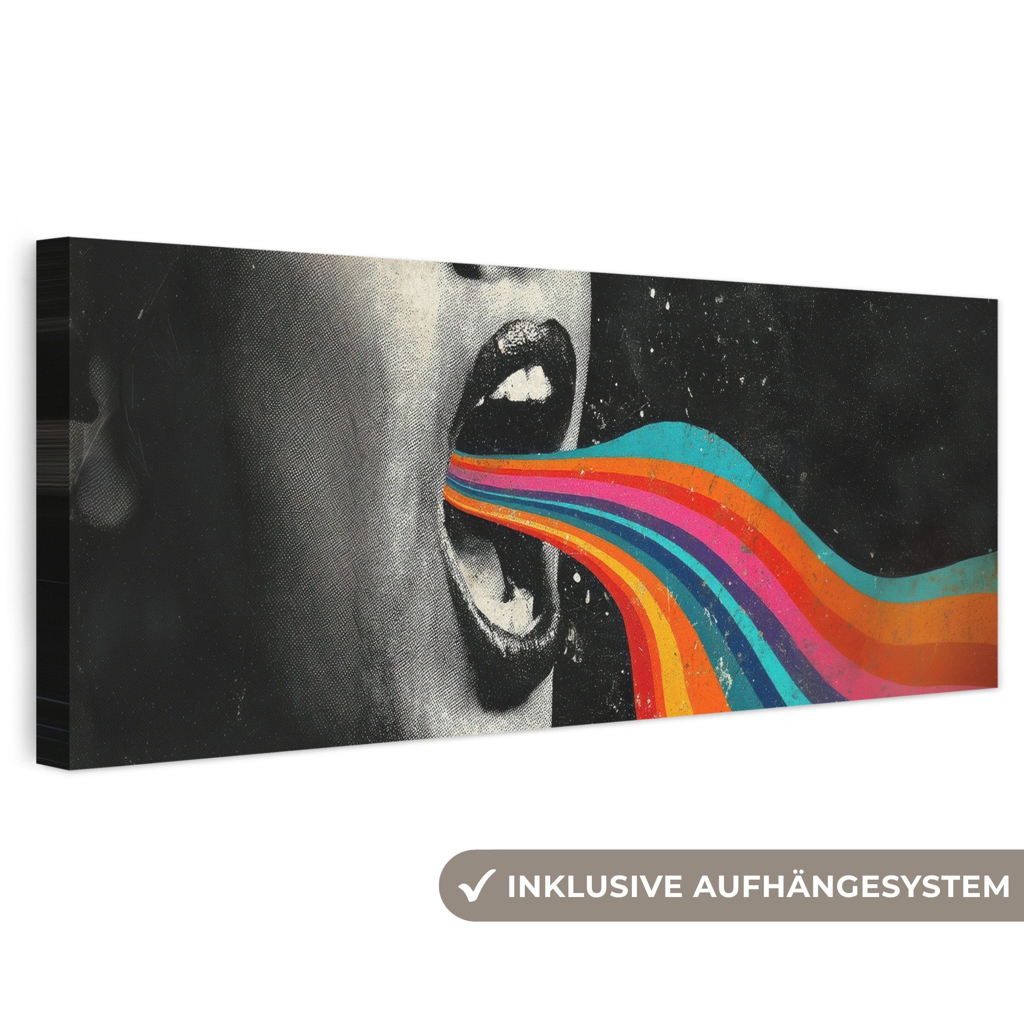 OneMillionCanvasses® Leinwandbild Panorama Mund - Wellen - Regenbogen, Fotodruck (1 St), Wandbild, Deko Schlafzimmer Wohnzimmer Flur 60x20 cm