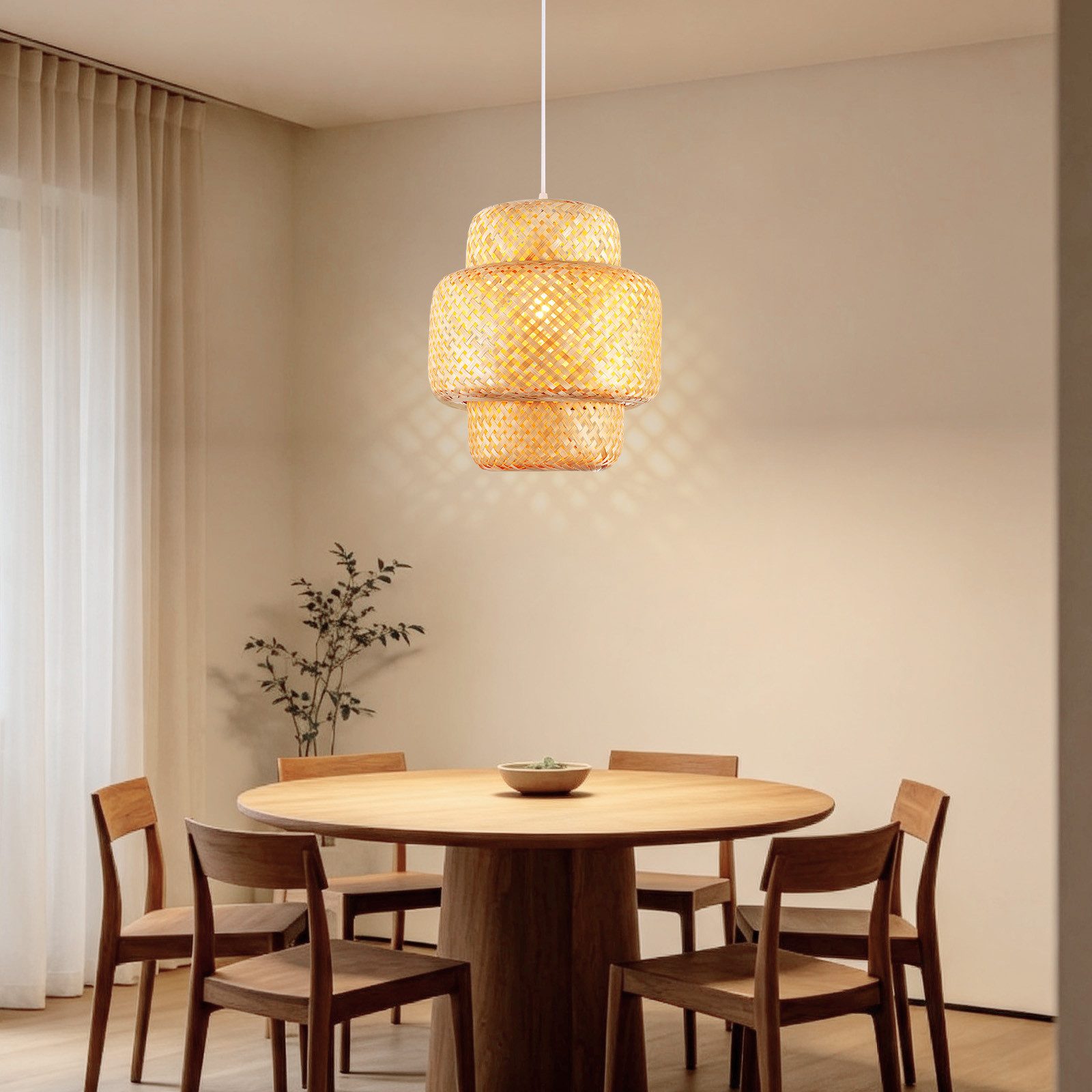 JDONG Pendelleuchte 30CM Pendelleuchte Boho lampe Lampenschirm Bambus E27, ohne Leuchtmittel, Rustic, Handgeflochtene Vintage schlafzimmerlampe,Beige, Beleuchtung Dekoration, für Wohnzimmer,Schlafzimmer,Küche,Esszimmer