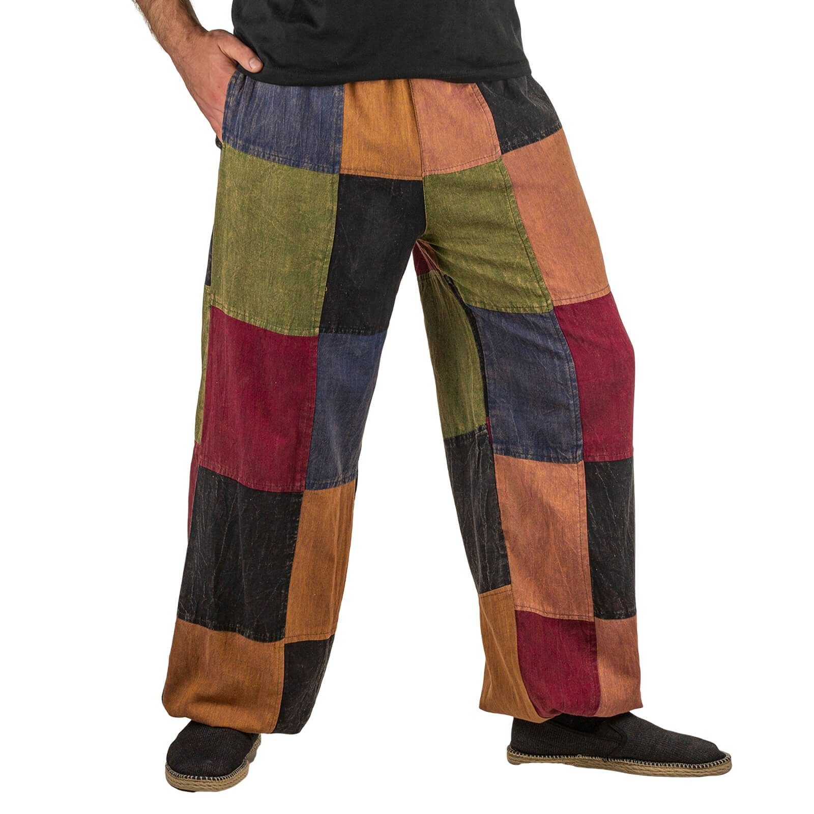 KUNST UND MAGIE Cargohose Bunt Patchwork Freizeit Stonewashed-Unisex Hippie Goa Cargo Hose Boho