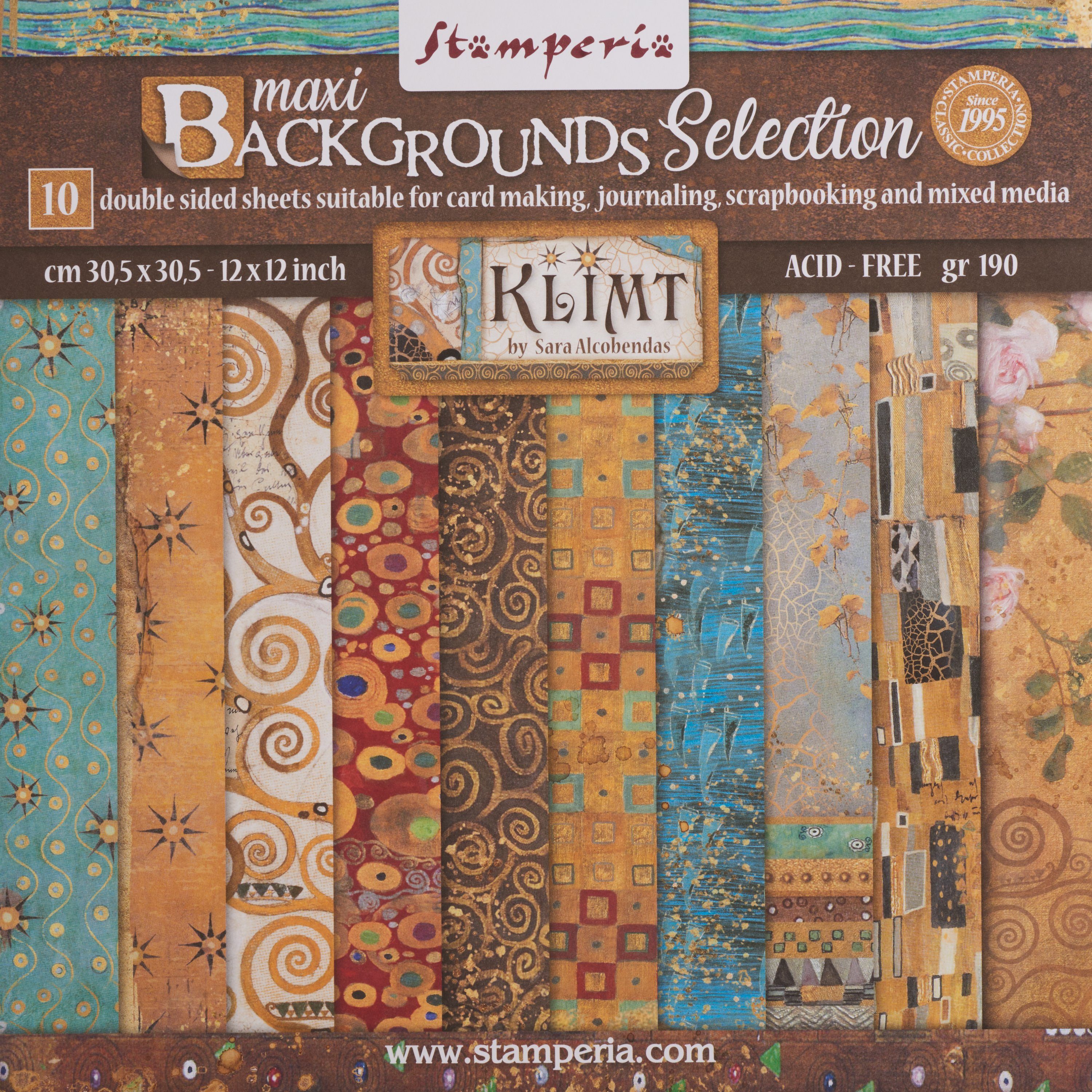 Stamperia Motivpapier Klimt Backgrounds, 10 Bogen, 30,5 cm x 30,5 cm | Papier