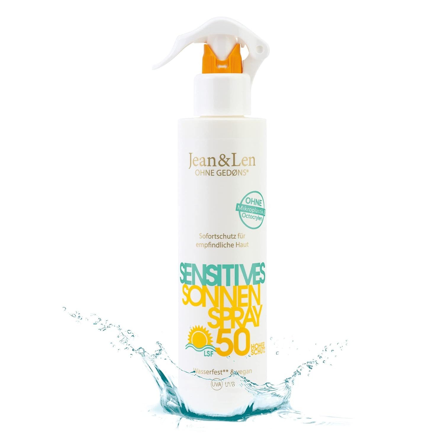 Jean & Len ohne Gedons* Sonnenschutzspray Sensitives Sonnenspray LSF 50, 250 ml, 1-tlg., Wasserfest