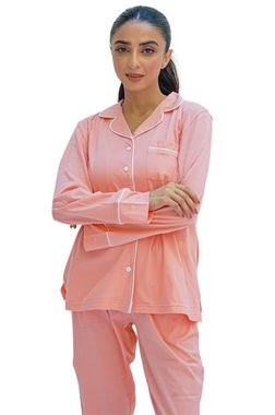 SNOOZE OFF Pyjama Schlafanzug in Lachsfarben (2 tlg., 1 Stück) mit Kontrastpaspel-Details
