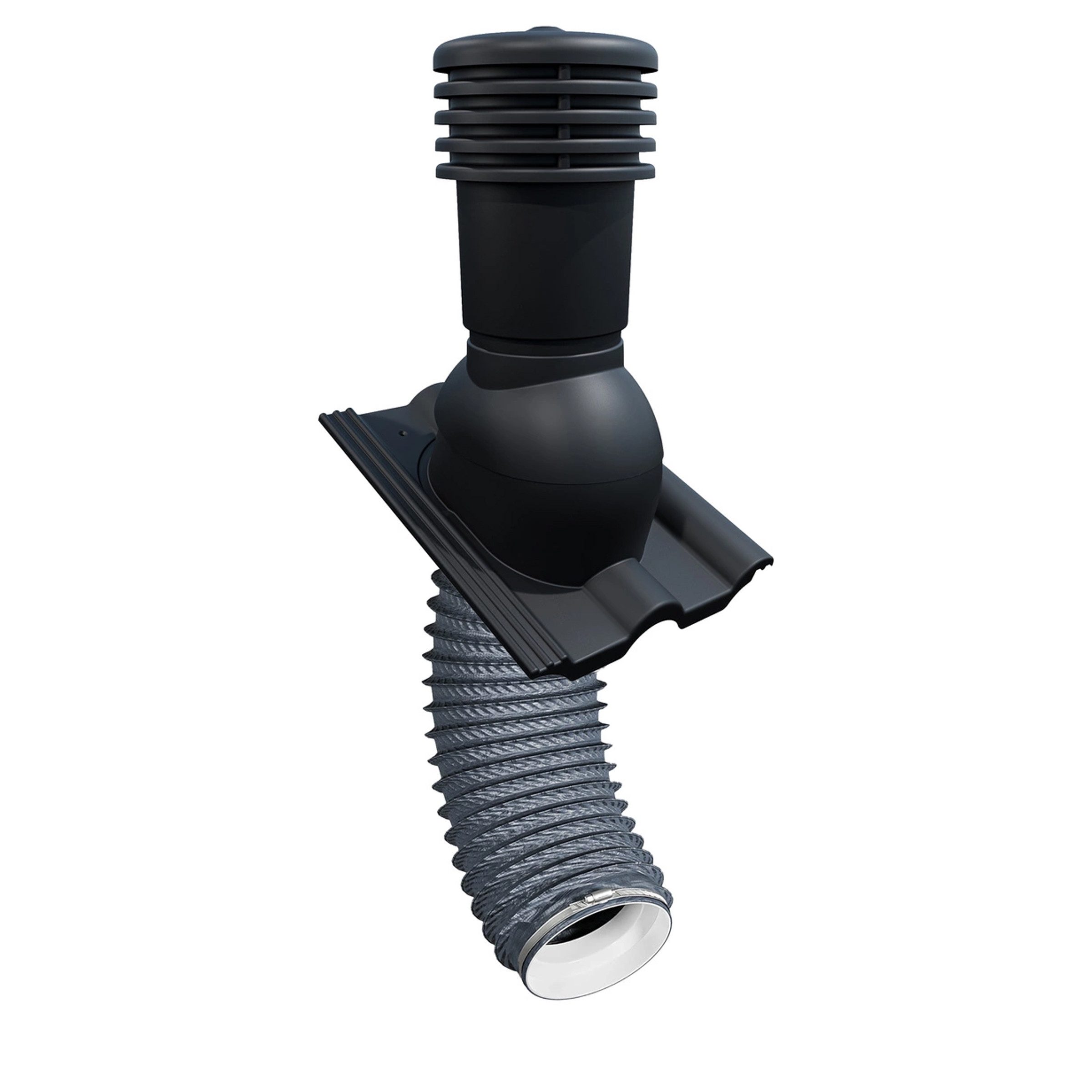 Bandloo Abluft-Set Eurovent Set VENTOS X PLUS Dachlüfter 150mm Schwarz + Flexrohr Grau