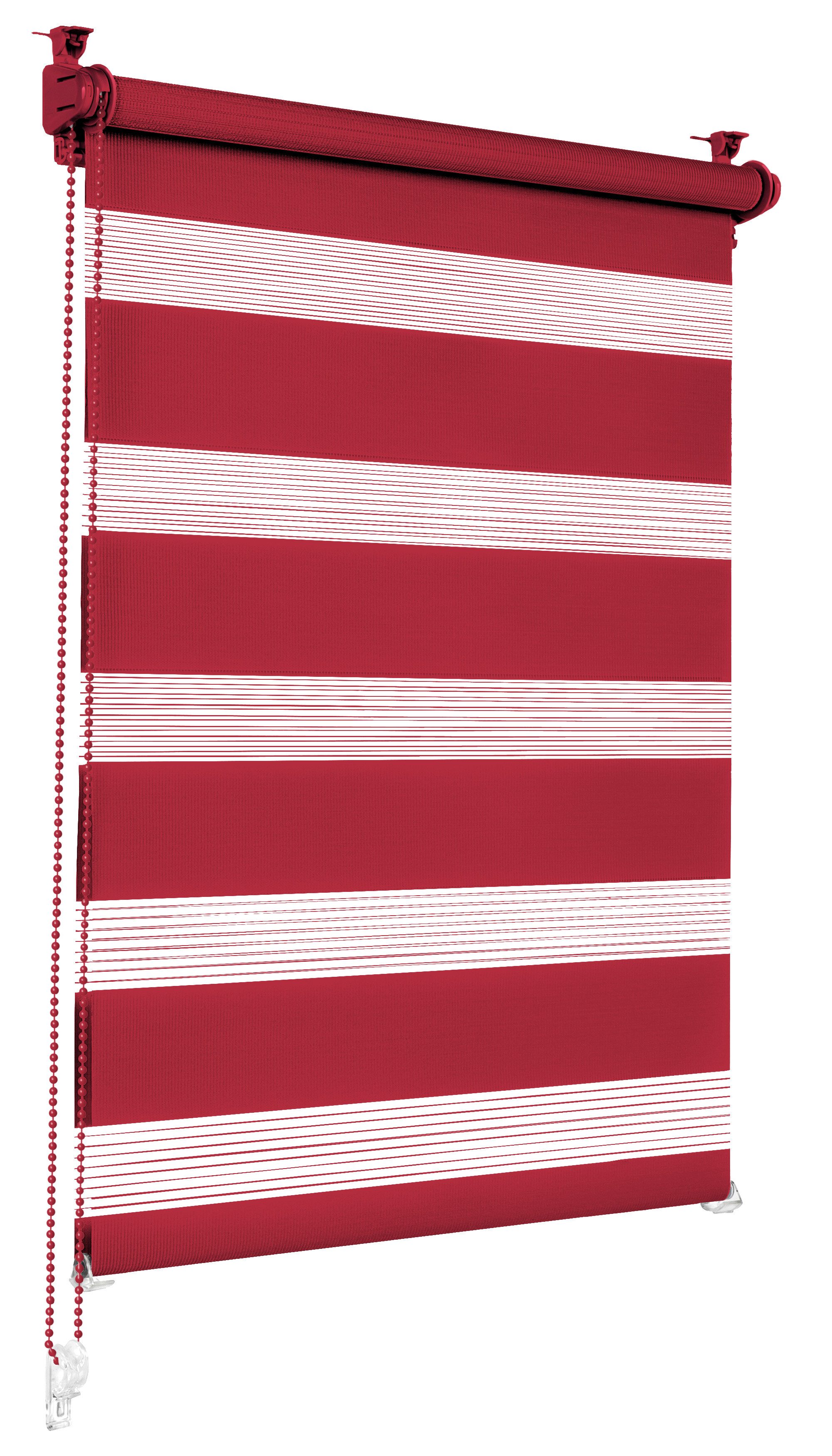 Doppelrollo Klemmfix ohne Bohren Rollos für Fenster und Tür Seitenzugrollo, Sonello, blickdicht, ohne Bohren, freihängend, Klemmfix, 30cm x 100cm Rot Duo Rollo, Lichtschutz, Jalousie mit Klemmträger
