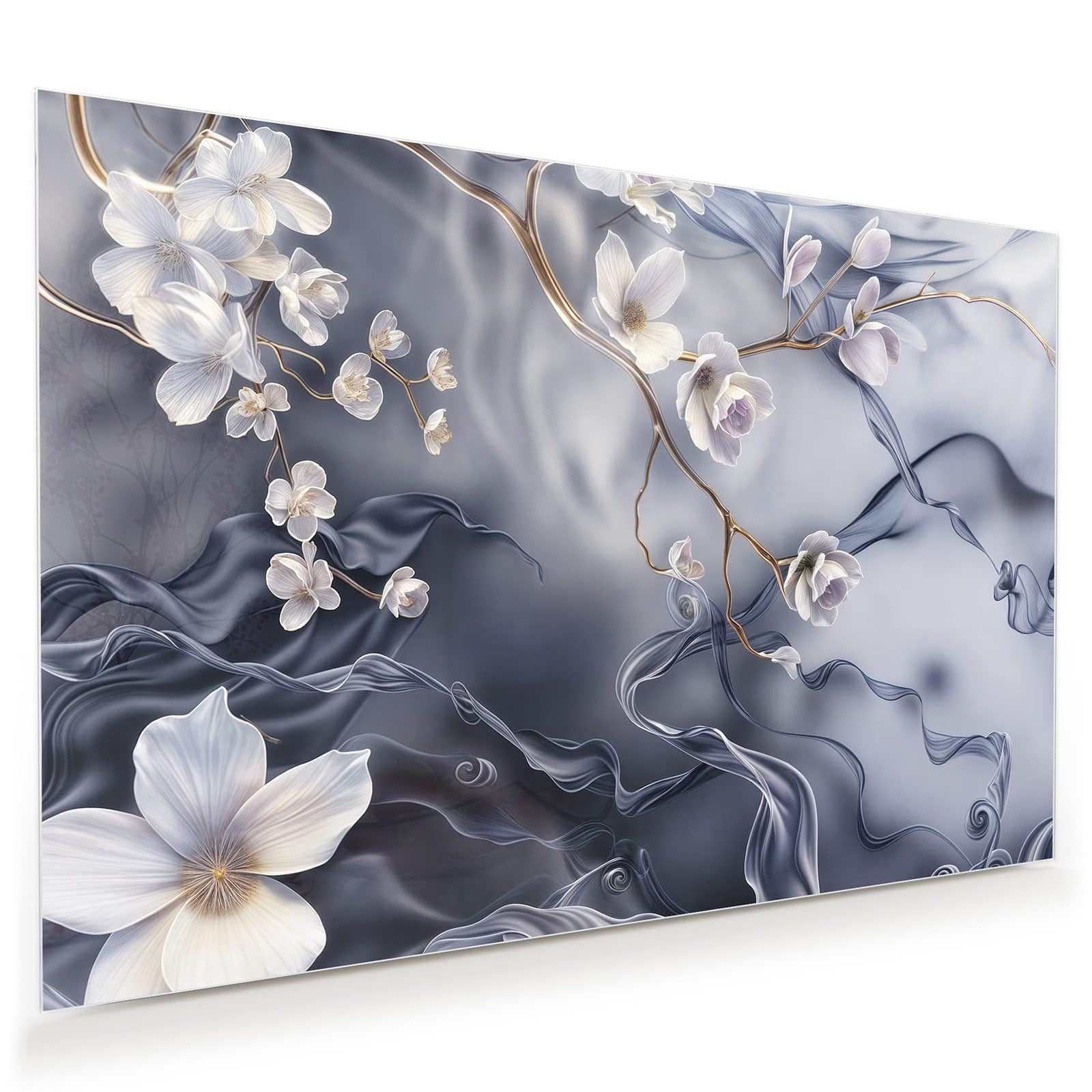 Primedeco Glasbild Wandbild Blumenwellen On Silk günstig online kaufen