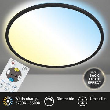 Briloner Leuchten LED Panel 7079-015, CCT Farbtemperatursteuerung, Fernbedienung, dimmbar, ultraflach, indirektes Licht, LED fest verbaut, Farbwechsler, Kaltweiß, Neutralweiß, Tageslichtweiß, Warmweiß, Deckenlampe, 29,3x2,8cm, Schwarz, 18W, Wohnzimmer, Schlafzimmer, Flur