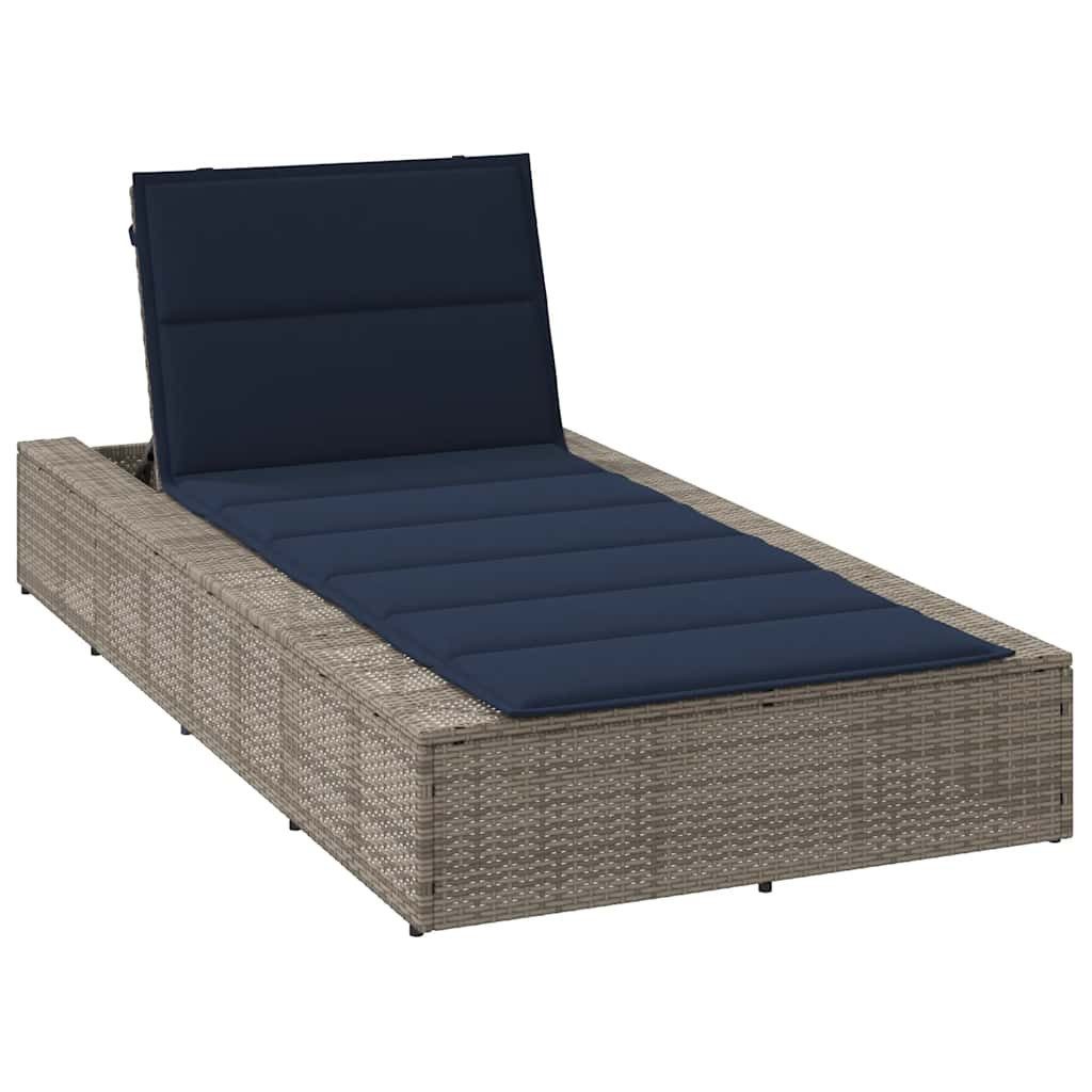 vidaXL Gartenliege Sonnenliege mit schwebender Auflage Grau Poly Rattan, 1 St.