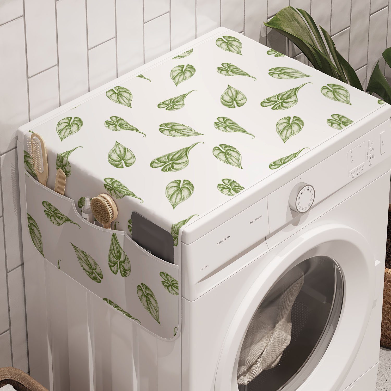 Abakuhaus Badorganizer Anti-Rutsch-Stoffabdeckung für Waschmaschine und Trockner, Botanisch Philodendron Blätter Bild