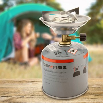 baygas Gaskocher Campingkocher für Schraubgaskartuschen 1- Flammig mit 2 Gaskartuschen