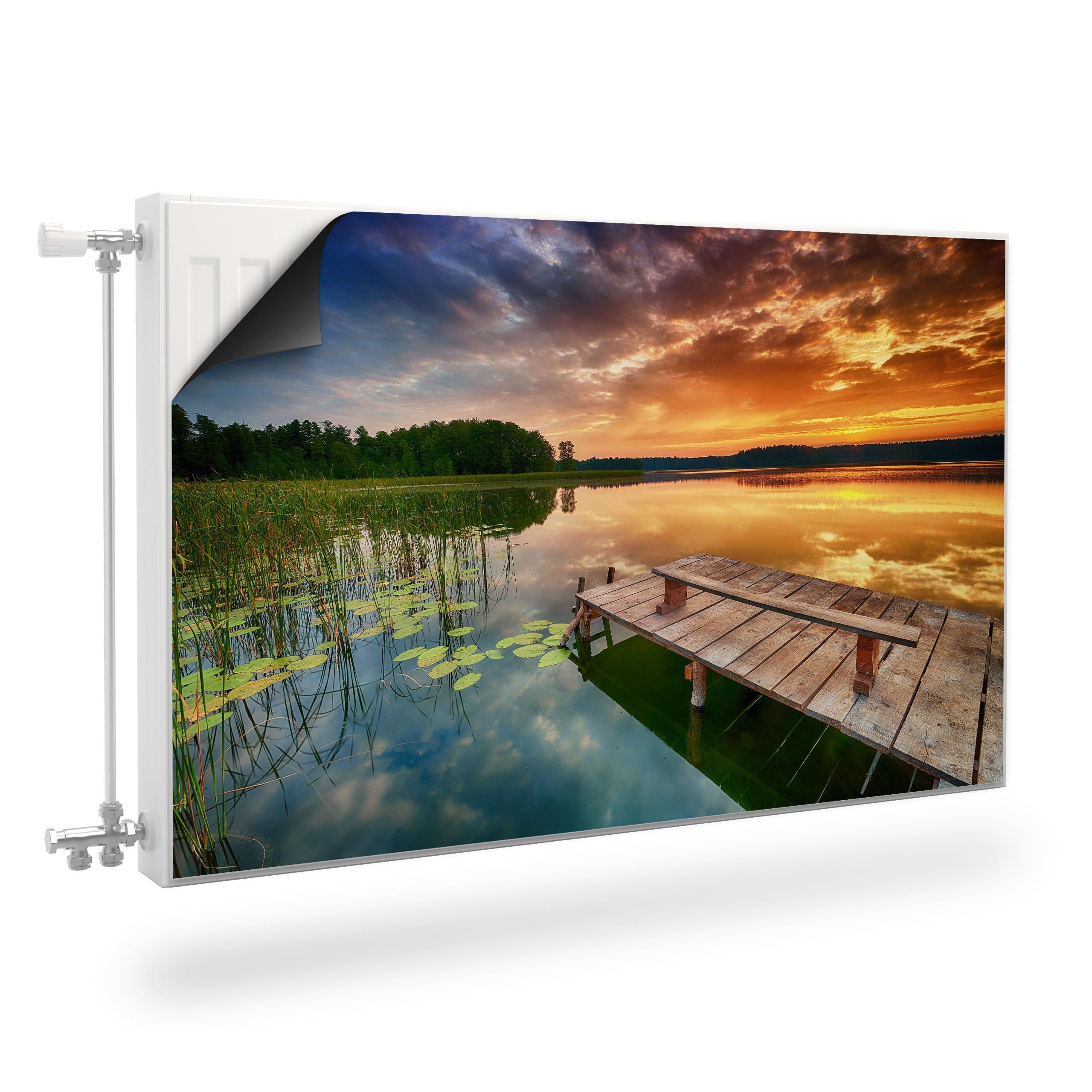 Muralo Magnetfolie Heizkörperverkleidung – Heizkörperabdeckung magnetisch Magnetmatte, Sonnenuntergang über einem See – 80x60 cm, abriebfest, abwischbar
