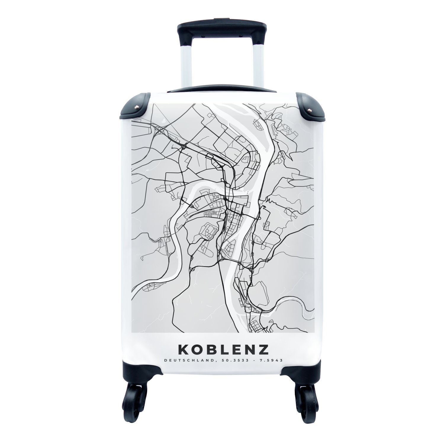 MuchoWow Handgepäckkoffer Koblenz - Karte - Stadtplan - Deutschland - Karte, 4 Rollen, Reisetasche mit rollen, Handgepäck für Ferien, Trolley, Reisekoffer