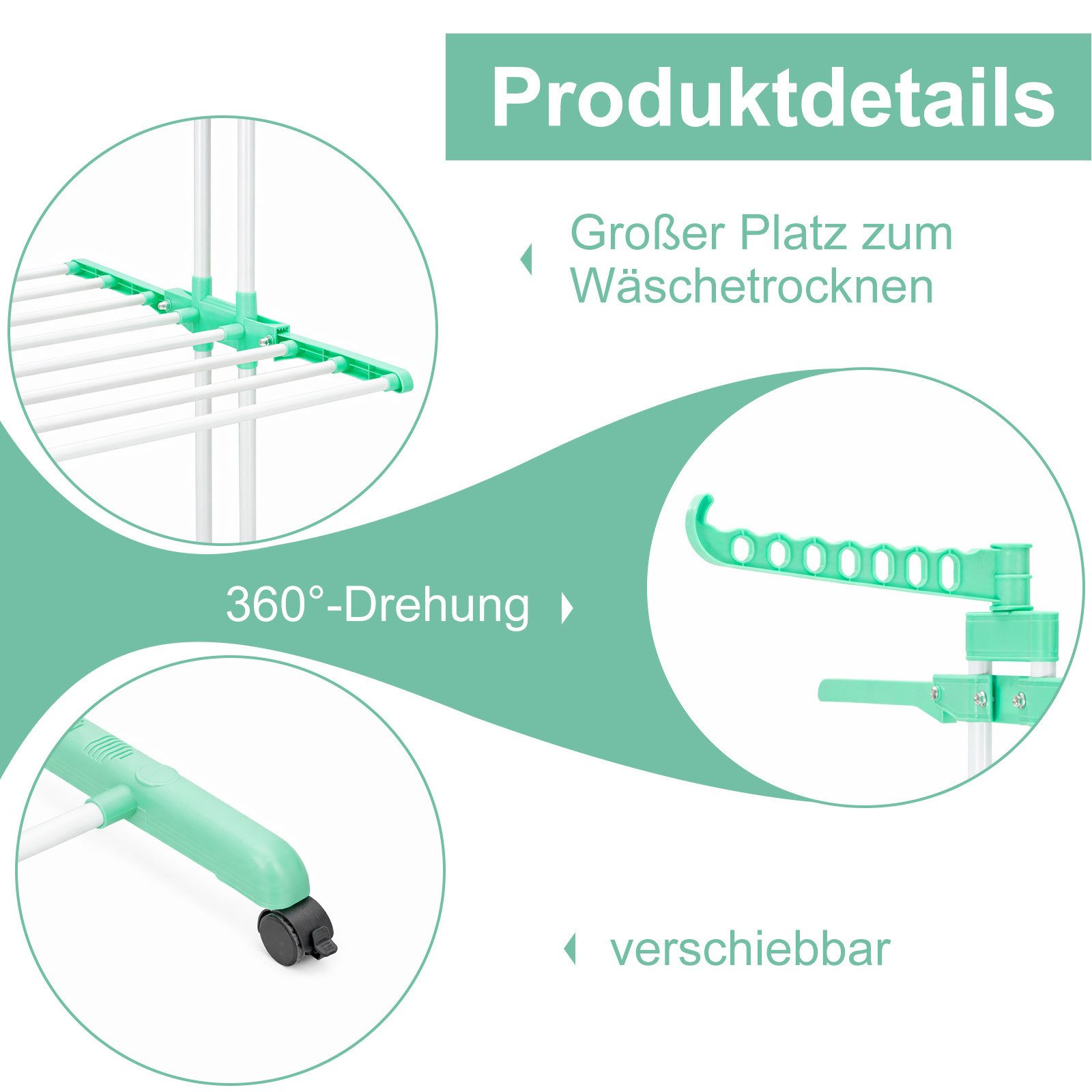 Youyijia Wäscheständer Wäscheständer Wäschetrockner Turm mit Rollen, Platzsparender Turm
