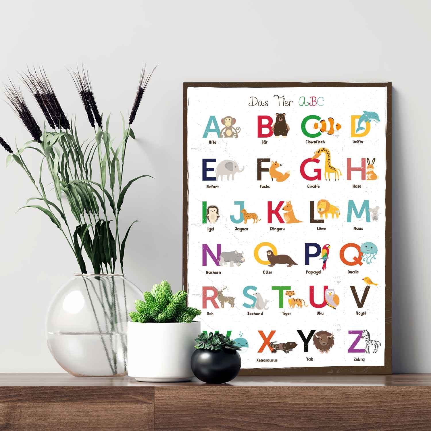 GRAVURZEILE Holzbild mit Spruch - Das Tier ABC - Buchstaben lernen im Kinde günstig online kaufen